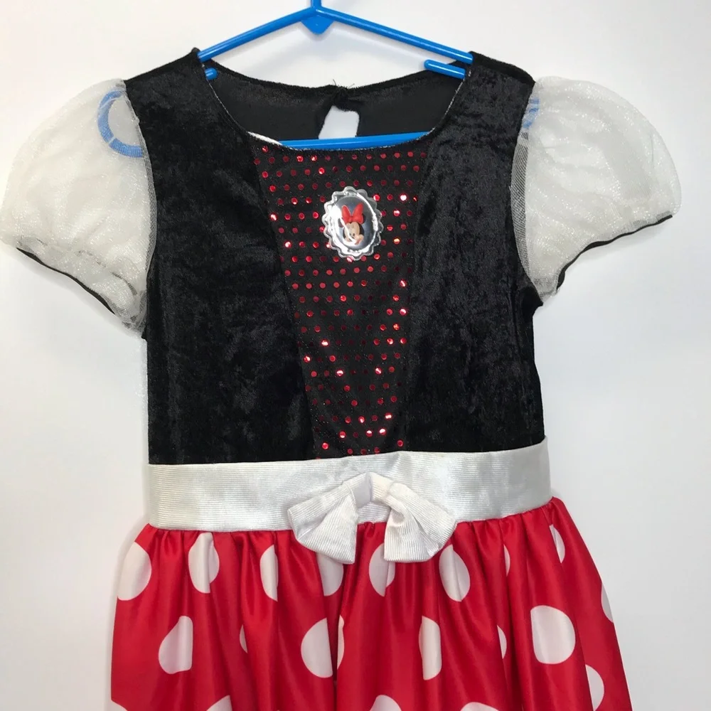 Disney Minnie Mouse dress red black white polka dot short mesh sleeves small